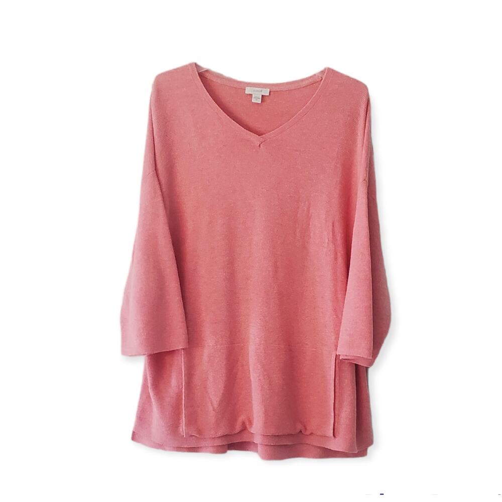 Pure Jill Powder Pink Cotton Wool Blend Ribbed Knit Boxy Casual Long Line Top